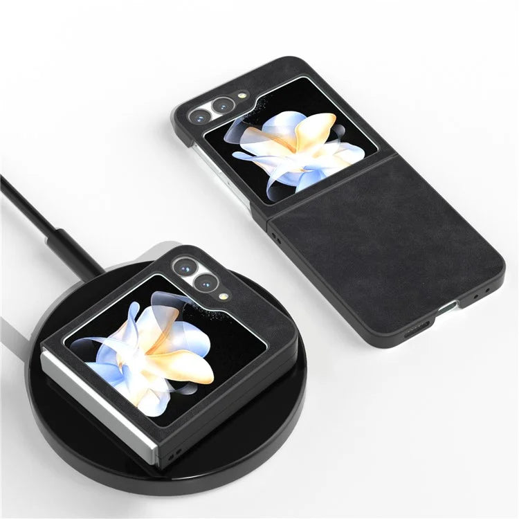 For Samsung Galaxy Z Flip6 5G Case Shockproof PU Leather+PC Phone Cover Black Edge