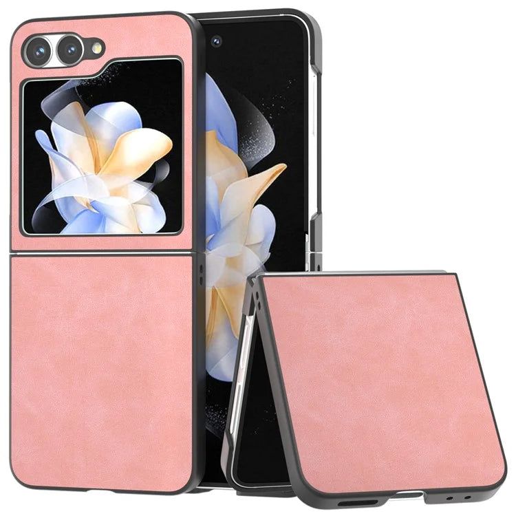 For Samsung Galaxy Z Flip6 5G Case Shockproof PU Leather+PC Phone Cover Black Edge