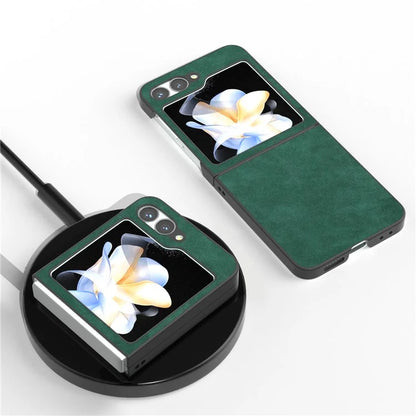 For Samsung Galaxy Z Flip6 5G Case Shockproof PU Leather+PC Phone Cover Black Edge