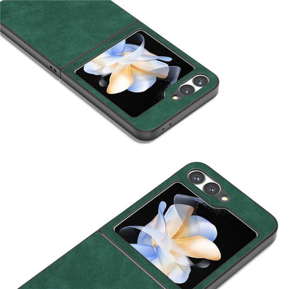 For Samsung Galaxy Z Flip6 5G Case Shockproof PU Leather+PC Phone Cover Black Edge