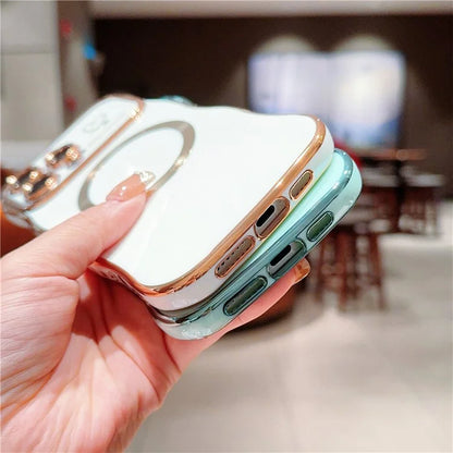 For iPhone 15 Pro Max Magnetic Case Heart Pattern TPU Phone Cover Wave Frame Electroplate