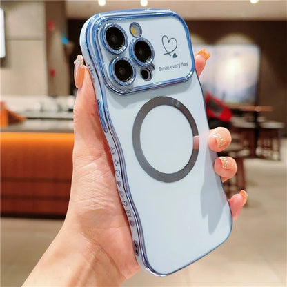 For iPhone 14 Pro Magnetic Case Cute Wave Frame TPU Phone Cover Cute Wave Frame