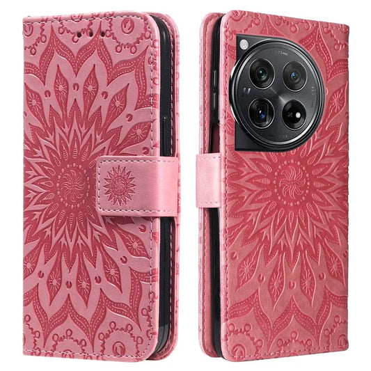 KT Imprinting Flower Series-1 For OnePlus 12 5G Wallet Case PU Leather Flip Phone Cover Sunflower