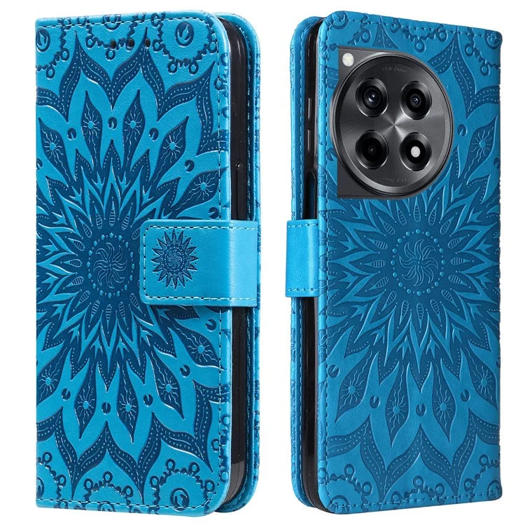 KT Imprinting Flower Series-1 For OnePlus 12R 5G / Ace 3 5G Case PU Leather Sunflower Flip Folio Phone Cover