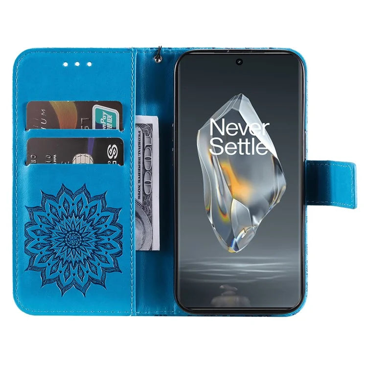 KT Imprinting Flower Series-1 For OnePlus 12R 5G / Ace 3 5G Case PU Leather Sunflower Flip Folio Phone Cover