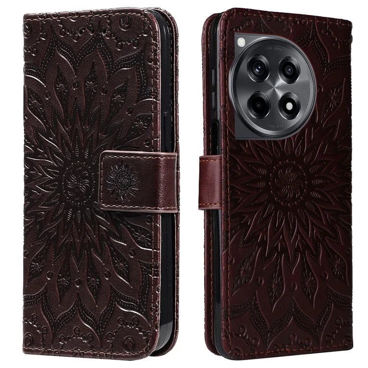 KT Imprinting Flower Series-1 For OnePlus 12R 5G / Ace 3 5G Case PU Leather Sunflower Flip Folio Phone Cover