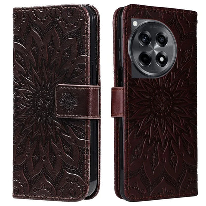 KT Imprinting Flower Series-1 For OnePlus 12R 5G / Ace 3 5G Case PU Leather Sunflower Flip Folio Phone Cover