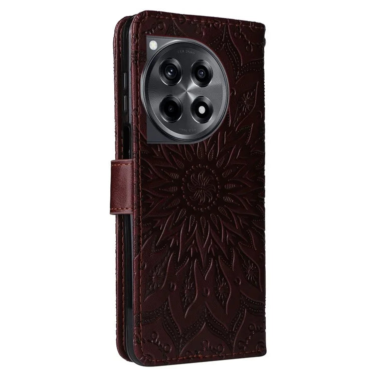 KT Imprinting Flower Series-1 For OnePlus 12R 5G / Ace 3 5G Case PU Leather Sunflower Flip Folio Phone Cover