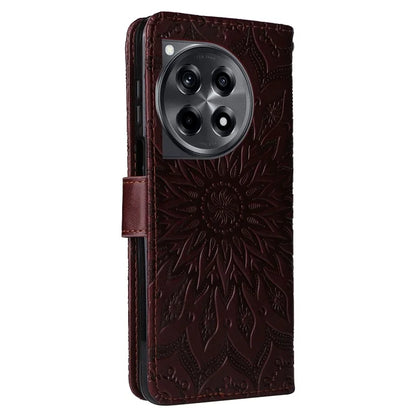 KT Imprinting Flower Series-1 For OnePlus 12R 5G / Ace 3 5G Case PU Leather Sunflower Flip Folio Phone Cover