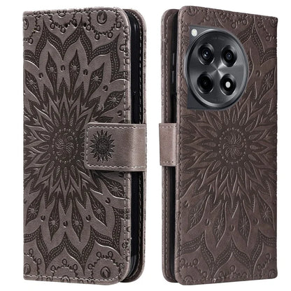 KT Imprinting Flower Series-1 For OnePlus 12R 5G / Ace 3 5G Case PU Leather Sunflower Flip Folio Phone Cover
