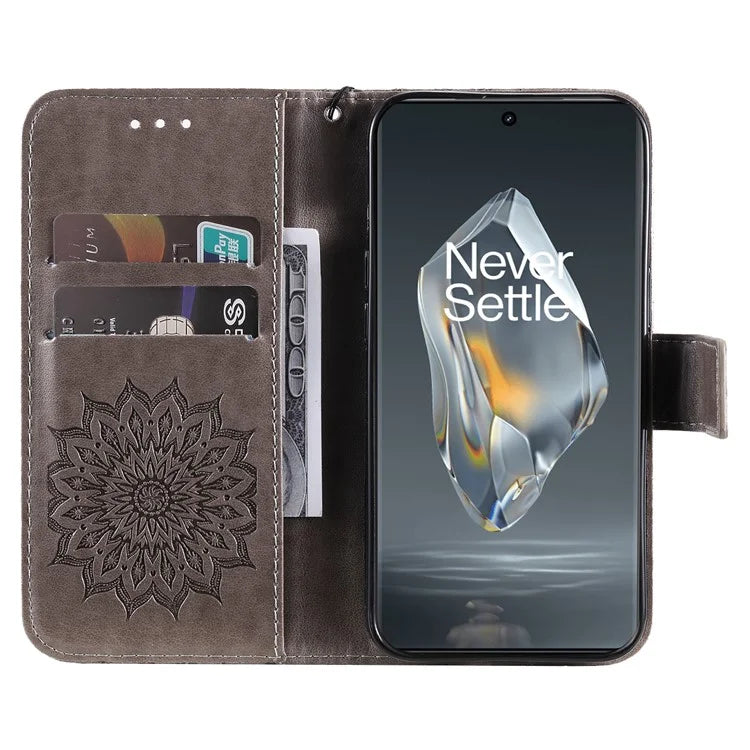 KT Imprinting Flower Series-1 For OnePlus 12R 5G / Ace 3 5G Case PU Leather Sunflower Flip Folio Phone Cover
