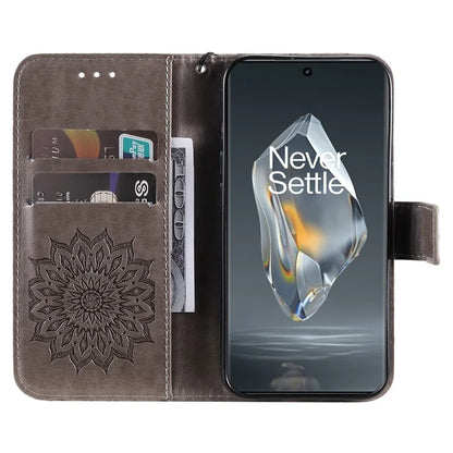 KT Imprinting Flower Series-1 For OnePlus 12R 5G / Ace 3 5G Case PU Leather Sunflower Flip Folio Phone Cover