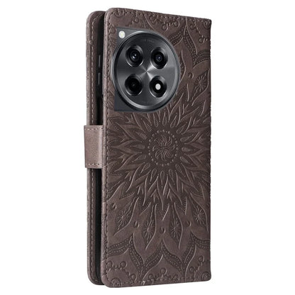KT Imprinting Flower Series-1 For OnePlus 12R 5G / Ace 3 5G Case PU Leather Sunflower Flip Folio Phone Cover