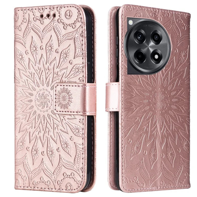 KT Imprinting Flower Series-1 For OnePlus 12R 5G / Ace 3 5G Case PU Leather Sunflower Flip Folio Phone Cover