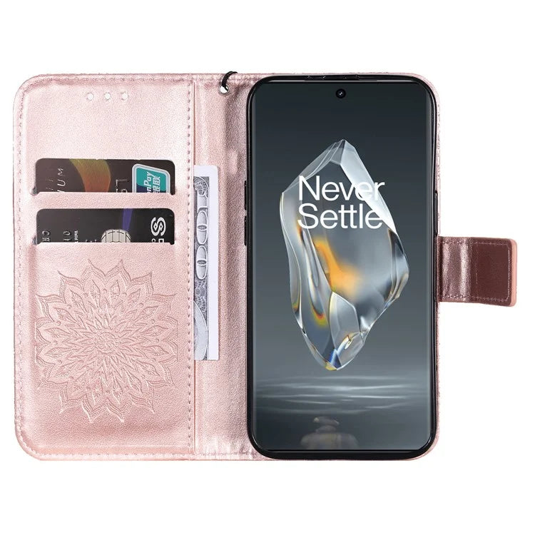 KT Imprinting Flower Series-1 For OnePlus 12R 5G / Ace 3 5G Case PU Leather Sunflower Flip Folio Phone Cover