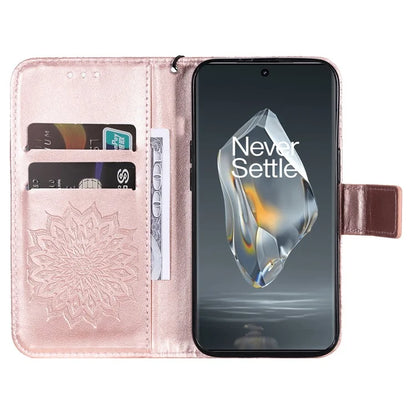 KT Imprinting Flower Series-1 For OnePlus 12R 5G / Ace 3 5G Case PU Leather Sunflower Flip Folio Phone Cover