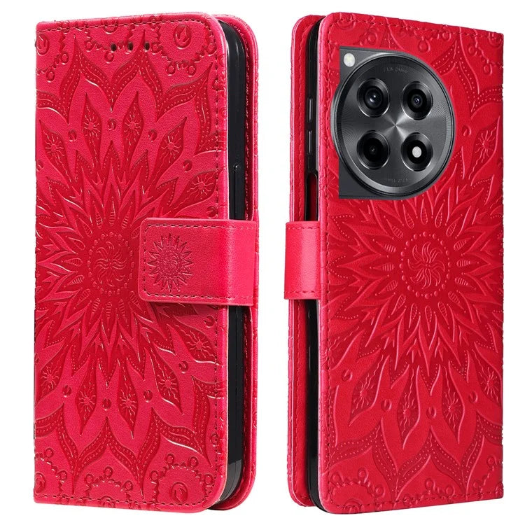 KT Imprinting Flower Series-1 For OnePlus 12R 5G / Ace 3 5G Case PU Leather Sunflower Flip Folio Phone Cover