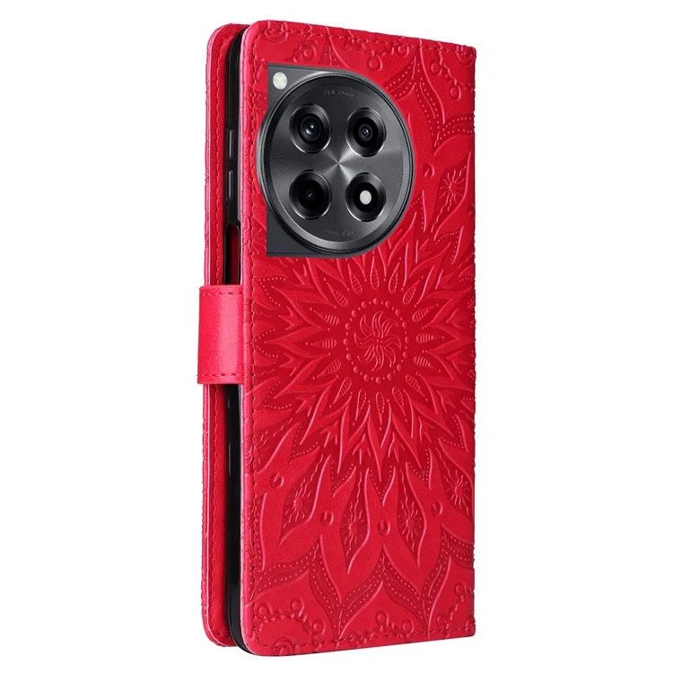 KT Imprinting Flower Series-1 For OnePlus 12R 5G / Ace 3 5G Case PU Leather Sunflower Flip Folio Phone Cover