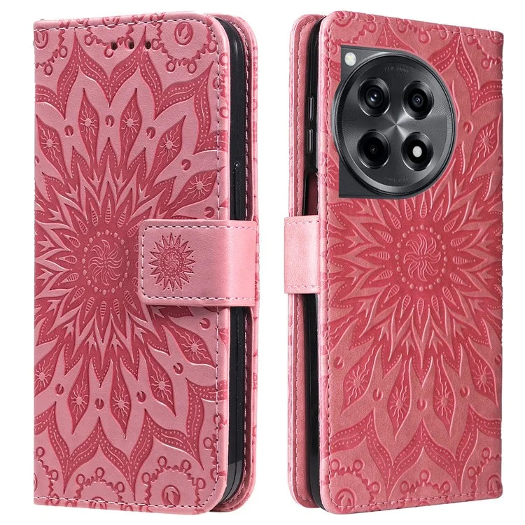KT Imprinting Flower Series-1 For OnePlus 12R 5G / Ace 3 5G Case PU Leather Sunflower Flip Folio Phone Cover