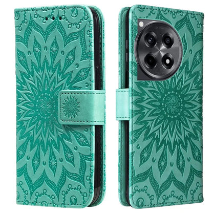 KT Imprinting Flower Series-1 For OnePlus 12R 5G / Ace 3 5G Case PU Leather Sunflower Flip Folio Phone Cover