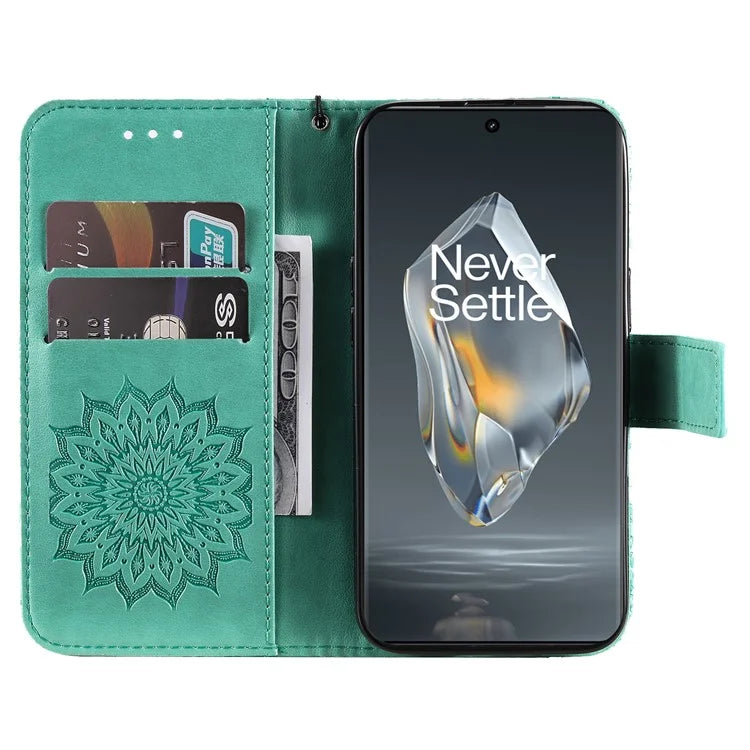 KT Imprinting Flower Series-1 For OnePlus 12R 5G / Ace 3 5G Case PU Leather Sunflower Flip Folio Phone Cover