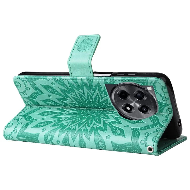 KT Imprinting Flower Series-1 For OnePlus 12R 5G / Ace 3 5G Case PU Leather Sunflower Flip Folio Phone Cover