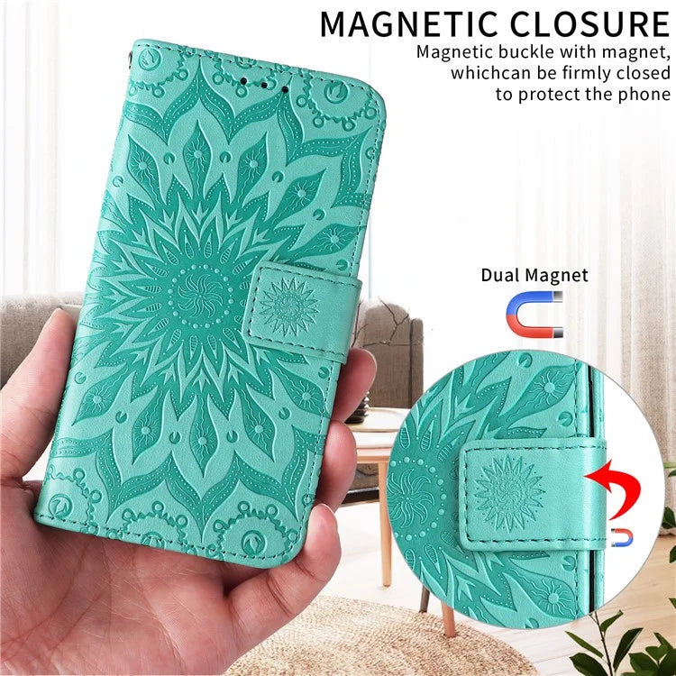 KT Imprinting Flower Series-1 For OnePlus 12R 5G / Ace 3 5G Case PU Leather Sunflower Flip Folio Phone Cover