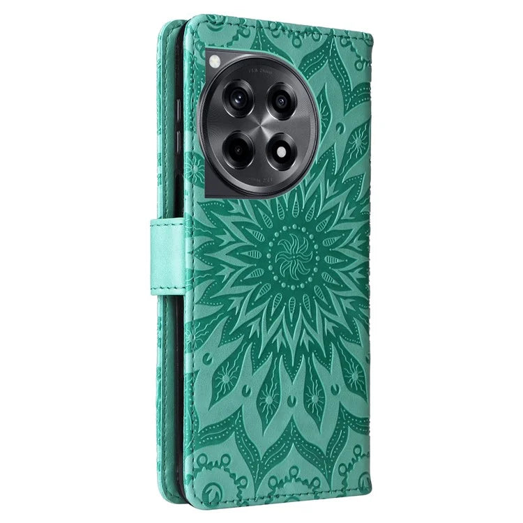 KT Imprinting Flower Series-1 For OnePlus 12R 5G / Ace 3 5G Case PU Leather Sunflower Flip Folio Phone Cover