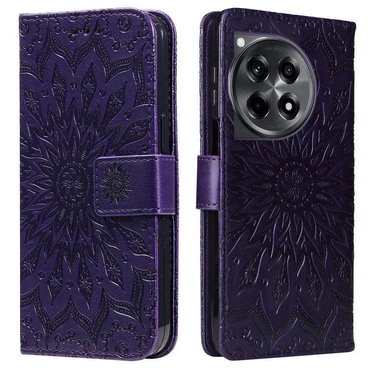 KT Imprinting Flower Series-1 For OnePlus 12R 5G / Ace 3 5G Case PU Leather Sunflower Flip Folio Phone Cover