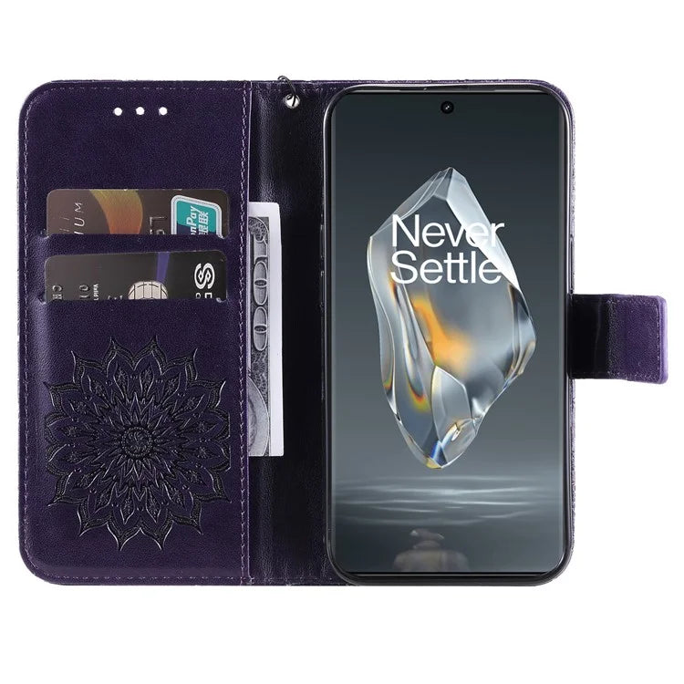 KT Imprinting Flower Series-1 For OnePlus 12R 5G / Ace 3 5G Case PU Leather Sunflower Flip Folio Phone Cover