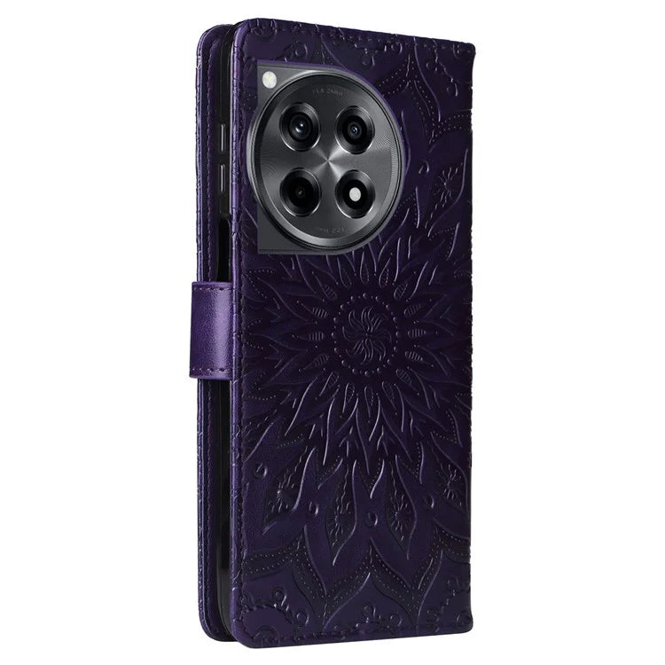 KT Imprinting Flower Series-1 For OnePlus 12R 5G / Ace 3 5G Case PU Leather Sunflower Flip Folio Phone Cover