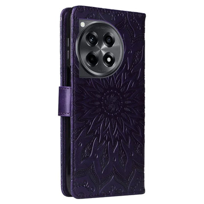 KT Imprinting Flower Series-1 For OnePlus 12R 5G / Ace 3 5G Case PU Leather Sunflower Flip Folio Phone Cover