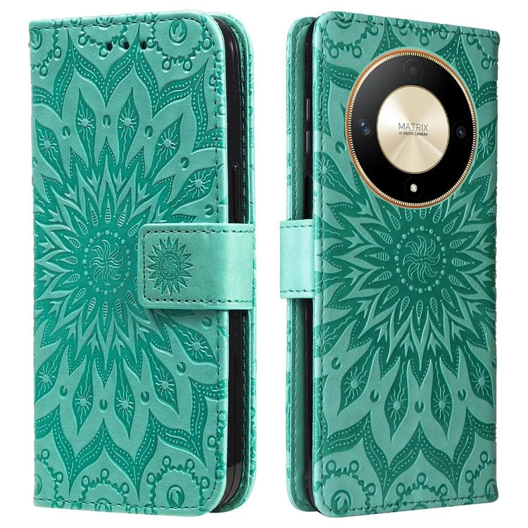 KT Imprinting Flower Series-1 For Honor Magic6 Lite 5G / X9b 5G / X50 5G Case Sunflower Leather Wallet Phone Cover