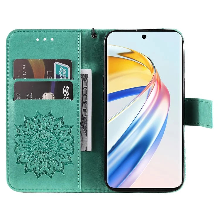 KT Imprinting Flower Series-1 For Honor Magic6 Lite 5G / X9b 5G / X50 5G Case Sunflower Leather Wallet Phone Cover
