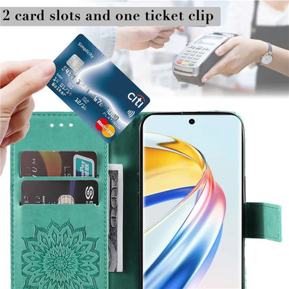 KT Imprinting Flower Series-1 For Honor Magic6 Lite 5G / X9b 5G / X50 5G Case Sunflower Leather Wallet Phone Cover