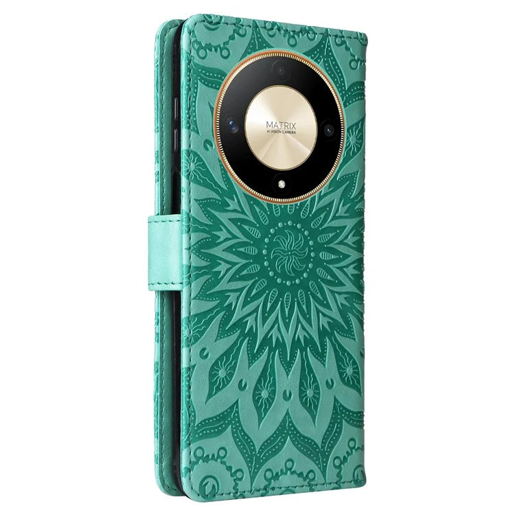 KT Imprinting Flower Series-1 For Honor Magic6 Lite 5G / X9b 5G / X50 5G Case Sunflower Leather Wallet Phone Cover