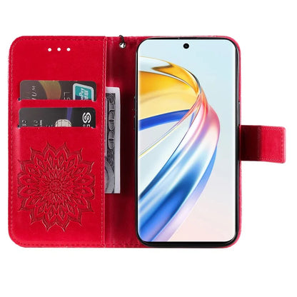 KT Imprinting Flower Series-1 For Honor Magic6 Lite 5G / X9b 5G / X50 5G Case Sunflower Leather Wallet Phone Cover