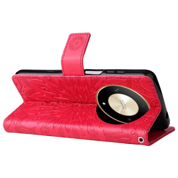 KT Imprinting Flower Series-1 For Honor Magic6 Lite 5G / X9b 5G / X50 5G Case Sunflower Leather Wallet Phone Cover