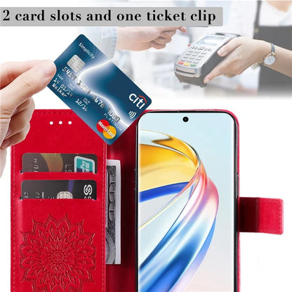 KT Imprinting Flower Series-1 For Honor Magic6 Lite 5G / X9b 5G / X50 5G Case Sunflower Leather Wallet Phone Cover