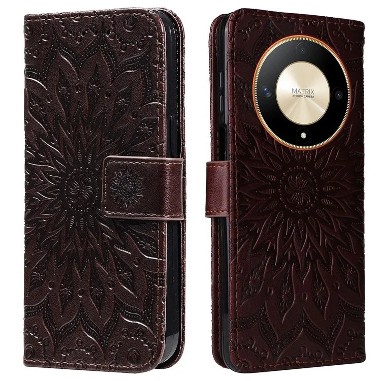 KT Imprinting Flower Series-1 For Honor Magic6 Lite 5G / X9b 5G / X50 5G Case Sunflower Leather Wallet Phone Cover
