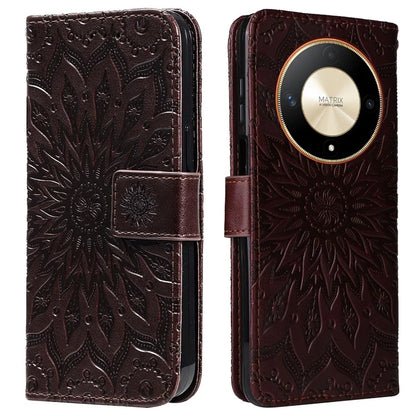 KT Imprinting Flower Series-1 For Honor Magic6 Lite 5G / X9b 5G / X50 5G Case Sunflower Leather Wallet Phone Cover