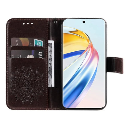 KT Imprinting Flower Series-1 For Honor Magic6 Lite 5G / X9b 5G / X50 5G Case Sunflower Leather Wallet Phone Cover