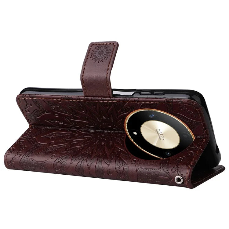 KT Imprinting Flower Series-1 For Honor Magic6 Lite 5G / X9b 5G / X50 5G Case Sunflower Leather Wallet Phone Cover