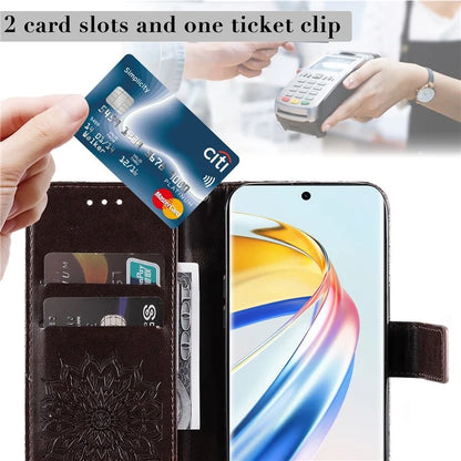 KT Imprinting Flower Series-1 For Honor Magic6 Lite 5G / X9b 5G / X50 5G Case Sunflower Leather Wallet Phone Cover