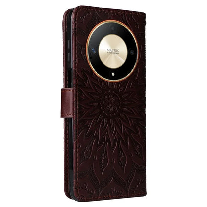 KT Imprinting Flower Series-1 For Honor Magic6 Lite 5G / X9b 5G / X50 5G Case Sunflower Leather Wallet Phone Cover