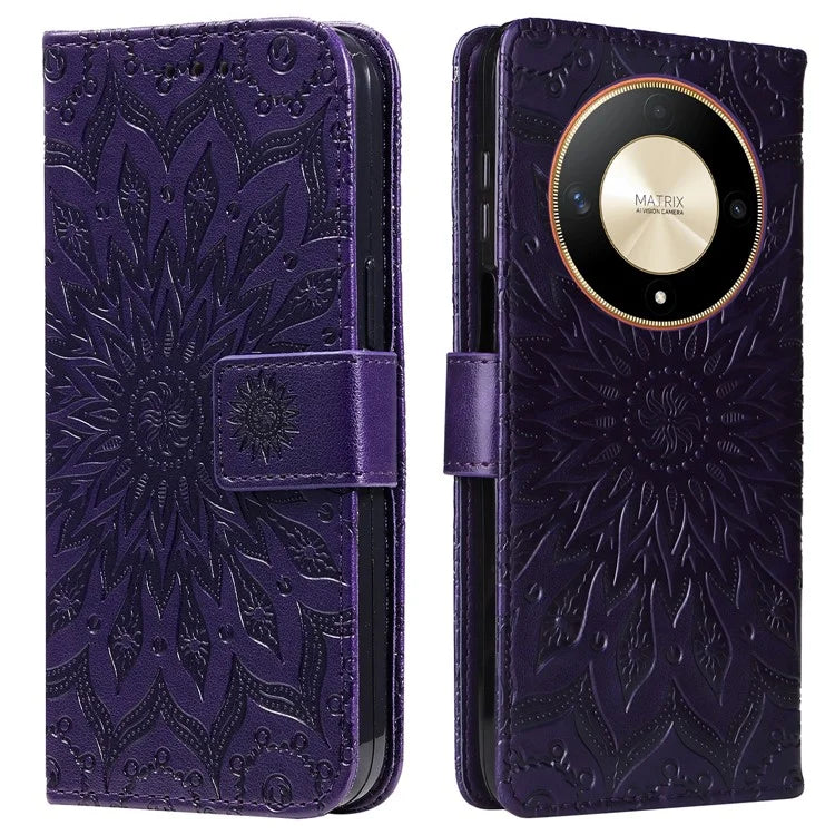 KT Imprinting Flower Series-1 For Honor Magic6 Lite 5G / X9b 5G / X50 5G Case Sunflower Leather Wallet Phone Cover