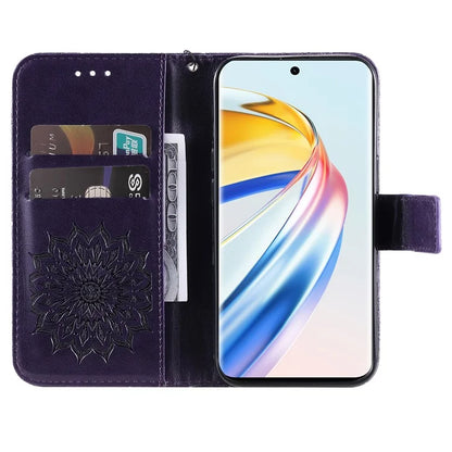 KT Imprinting Flower Series-1 For Honor Magic6 Lite 5G / X9b 5G / X50 5G Case Sunflower Leather Wallet Phone Cover