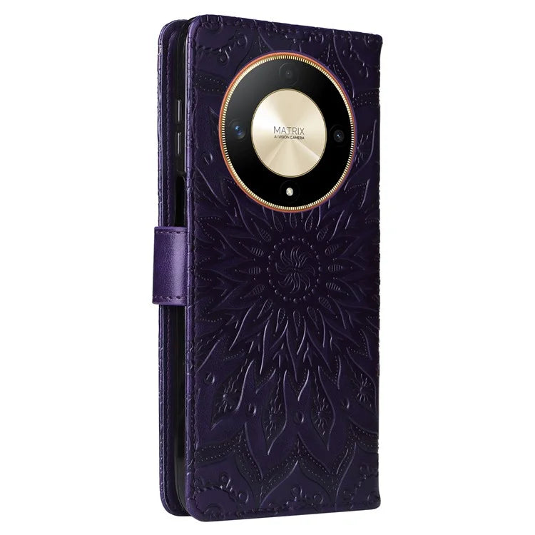 KT Imprinting Flower Series-1 For Honor Magic6 Lite 5G / X9b 5G / X50 5G Case Sunflower Leather Wallet Phone Cover