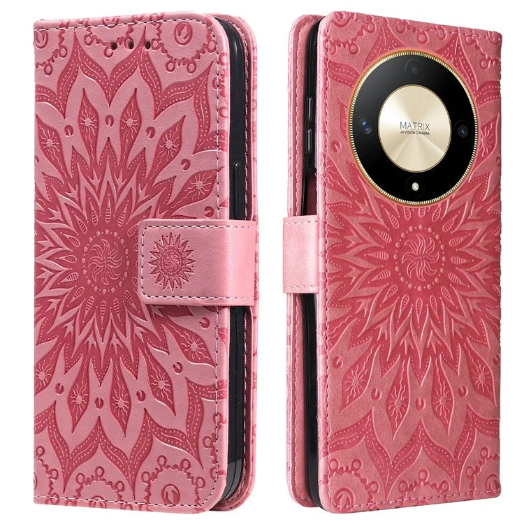KT Imprinting Flower Series-1 For Honor Magic6 Lite 5G / X9b 5G / X50 5G Case Sunflower Leather Wallet Phone Cover