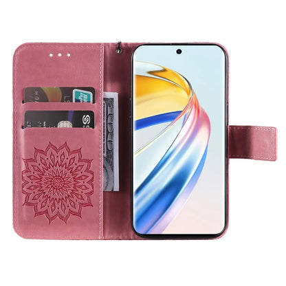KT Imprinting Flower Series-1 For Honor Magic6 Lite 5G / X9b 5G / X50 5G Case Sunflower Leather Wallet Phone Cover